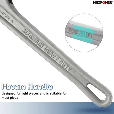 Aluminum Pipe Wrench Set For 10 Inch 14 Inch And 18 Inch Pipes, focus on I-beam handle design and lightweight aluminum material.