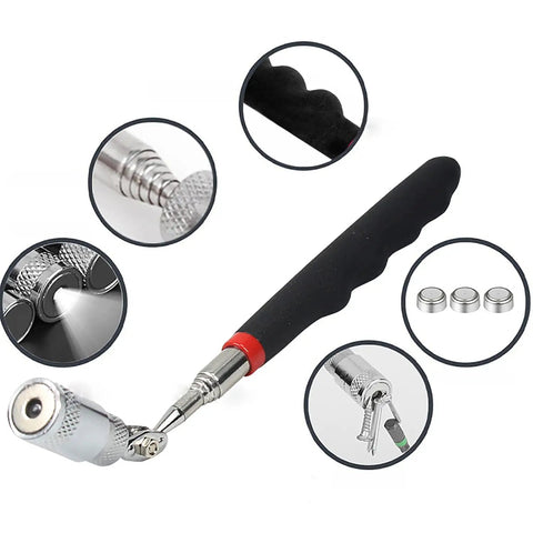 Telescoping Magnetic Pickup Tool With LED Light Flexible Retractable Shaft 7 To 30 Inches for hard to reach small pieces close-up