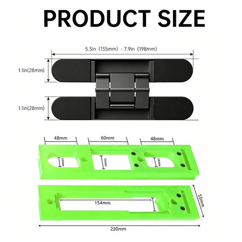 Dead On Hidden Hinge Template With Invisible Door Router Guide For Slick Cabinet Installation product size image with measurements.
