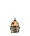 Vines Mini Pendant Light 1 Light Satin Nickel Tan Glass With Glass Wrap, Transitional Style, Hardwired Ceiling Fixture