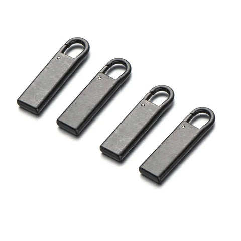 Zipper Pull Replacement Metal Handle Kit for Luggage and Bags 4 Pack Zinc Alloy With Steel Spring Vintage Black Gloss Finish