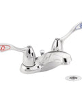 M-Bition 4 Inch Centerset Bathroom Faucet With Grid Strainer 1.5 Gpm Chrome Finish, two handles with hot and cold labels