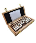 Dead On Accuracy 47 Piece Ceramic Gauge Block Set Grade 1 Calibration Tools in wooden case for micrometer and caliper inspection.