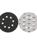 Get A-Grade Silicon Carbide Hook And Loop Sanding Discs With 8 Holes For Fast Wood And Metal Grinding, Includes 200 Pieces Of Durable 5-Inch Pads. Two 5-inch sanding discs with 8 holes, black and patterned grits.