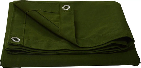 Heavy Duty Canvas Tarp 6x8 Feet With Rustproof Aluminum Grommets Every 24 Inches, folded green tarpaulin