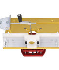 Universal Router Table Lift Kit With 51Mm Stroke And 240X200Mm Plate shows manual crank and durable gold metal plate design.