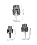 Veemoon 3 Piece Pvc Pipe Threader Set For Electric Drill showing various sizes and details of thread cutting tools in silver.