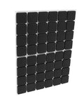 48 Pack Black Rubber Floor Protectors Self-Adhesive Non-Slip Pads for Furniture and Appliances arranged on sheet