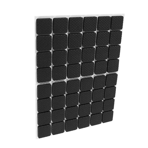 48 Pack Black Rubber Floor Protectors Self-Adhesive Non-Slip Pads for Furniture and Appliances arranged on sheet