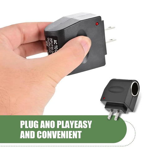 Direct Replace Car Cigarette Lighter Socket Power Inverter plugs in hand showing compact 220V to 12V adapter for vehicles.