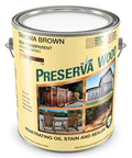 Semi Transparent Wood Stain And Protective Sealant, Low VOC Formula, Tahoma Brown Tint, One Gallon Size can with images of applications.