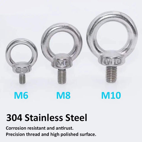 M8 Metric Lifting Eye Bolt Set In 304 Stainless Steel Ring Eyebolt For Rigging Hoisting And Machinery Applications