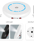 Rotating Display Stand With 10 Inch LED Light Turntable Base Black showing USB connection, anti-flip pads and LED function.