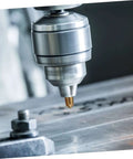 Chamfering cutters set, POPETPOP 3pc with hex shank, shown on a milling spindle over a metal workpiece