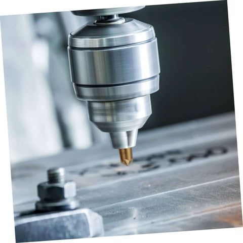 Chamfering cutters set, POPETPOP 3pc with hex shank, shown on a milling spindle over a metal workpiece