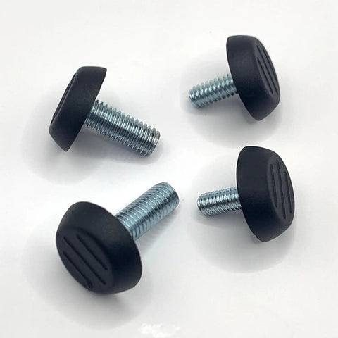 Screw In Threaded Leveling Foot Set, One Quarter Inch By Twenty Threads Per Inch, Four Black and Silver Levelers