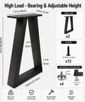 Diagram of 16 Inch Trapezoid Metal Table Legs Set Of 2 Beefy, Heavy Duty Black DIY Furniture Feet with measurements and components listed