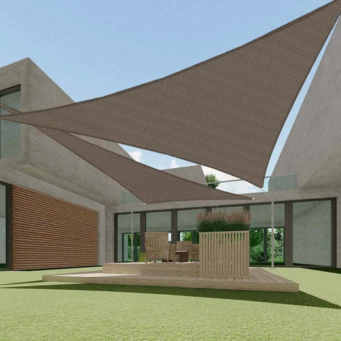Right Triangle HDPE Sun Shade Sail For Backyard And Patio All Weather UV Resistant 8 By 8 By 11 Feet installed over patio