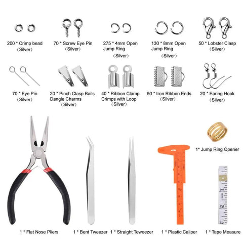 All In One Jewelry Making Kit With Pliers, Findings, Beading Wires And Repair Tools For Adults And Beginners shown with accessories