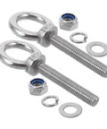 Heavy Duty Stainless Steel Threaded Eye Bolts M10x60 Set With Nuts And Washers, Rust Proof Anchor Hardware for outdoor use.