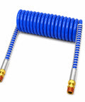 Absolutely Sick Quality 15 Foot Blue Coiled Air Line Hose With Half Inch Male Pipe Fittings Great For Heavy Duty Universal Pneumatic Repair Jobs And Your Daily Garage Grind Right Now Today blue coiled air hose with male pipe fittings
