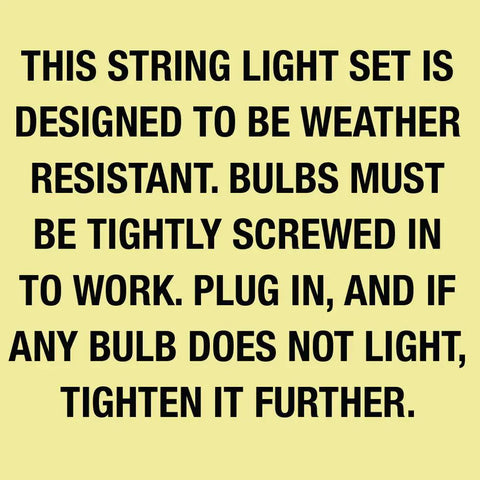 Text instructions for 30 Foot Outdoor String Lights With 10 Incandescent Sockets Dimmable Weather Resistant Black Wire