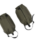 Adjustable Nylon Snow Gaiters For Men And Women, Waterproof Breathable Leg Covers, olive color, shown flat with buckle and strap details.