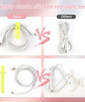Comparison of colorful silicone cable ties set of 25 reusable high elasticity cord wraps with others, showing improved organization.