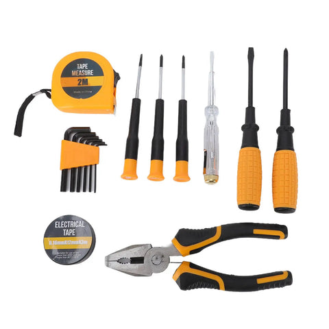 General Household Tool Kit 40 To 43 Piece Home Tool Set with screwdrivers, wrenches, pliers, tape measure, electrical tape visible