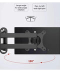 Rock Solid Full Motion Wall Mount TV Bracket With Ridiculously Smooth Swivel Arms And Effortless Tilt For 10 Up To 32 Inch Curved Screens Adjustable Display Stand showing 180-degree rotation on wall.