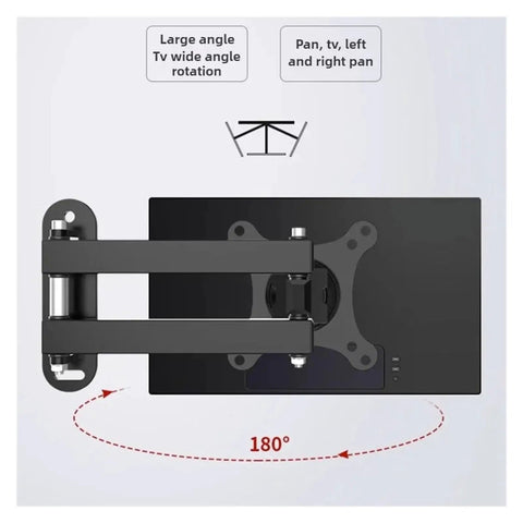 Rock Solid Full Motion Wall Mount TV Bracket With Ridiculously Smooth Swivel Arms And Effortless Tilt For 10 Up To 32 Inch Curved Screens Adjustable Display Stand showing 180-degree rotation on wall.