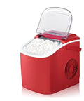 Grab And Go Countertop Pellet Ice Maker With Sturdy Handle And Single Knob Self Cleaning delivering fresh nugget ice in red design.