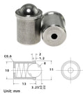 2 Pack Rugged Stainless Steel Ball Catch Plungers 10mm Diameter Rustproof Door Cabinet Closet Drawer Latch Kit next to diagram