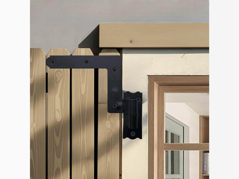 Blind Shutter Hinge for Wood Frame and Brick, steel construction with 2-1/8 inch offset, powder-coated matte black finish on wood shutter