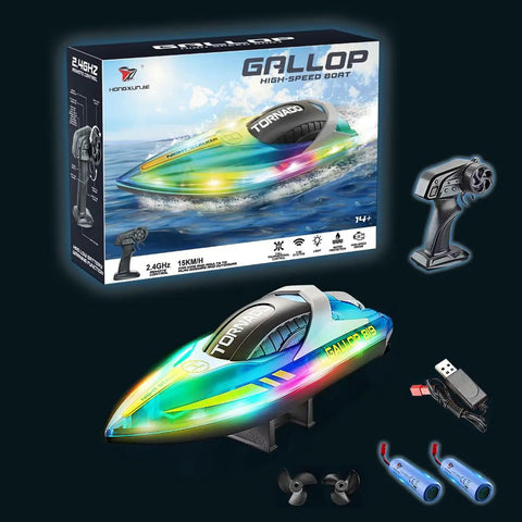 Kid And Adult Friendly RC Boat With Dope LED Lights Fast Up To 15 Kilometers Per Hour 2 4G Remote Control and accessories