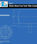 Technical diagram of Goldenrod Water Absorbing Fuel Filter Replacement Canister with 10 Micron Filtration for Gasoline Diesel Ethanol and Biodiesel.