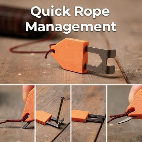Rope Anchor Hook For Chalk Line Use One Handed Rope Fixation Tool Portable Marking Hook For Carpentry Roofing And Building Projects Fast Secure Lock No Helper Needed, shown in bright orange with steel pin close-up.