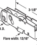 Diagram of One And A Quarter Inch Steel Sliding Door Tandem Roller Assembly With F-Tab For Patio Doors, including dimensions.