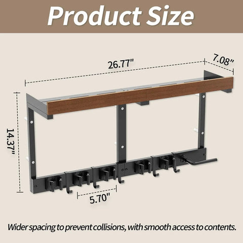 Space Saving Wall Mount Broom Holder With Cleaning Supplies Organizer, Mop Rack, Vacuum Organizer And Shelf, size details