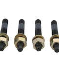 Badass Universal Carburetor Stud Kit With Hella Durable Gold Iridite Nuts And Integrated Hex Handle For Straight Up Installation on engine build, heavy-duty black bolts and gold nuts.
