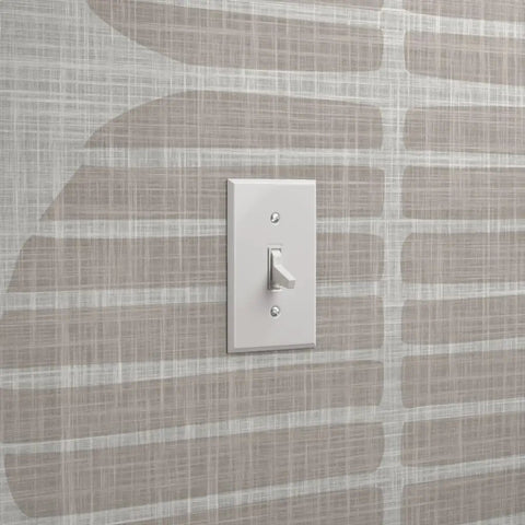 Super Sleek Geometric Stripe Vinyl Wallpaper Shows Off Subtle Leather Texture And Delivers Knockout Durability For Heavy Traffic Commercial Spots Or Wild Home Rebounds Featuring Type Ii Sturdiness And Custom Prints That Bring The Real Deal Vibes on a light beige wall with a white light switch.