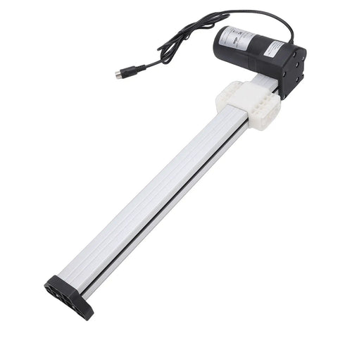 Beefy Heavy Duty Electric Linear Actuator Featuring 400mm Stroke And 2000N Load Capacity For Electric Recliner Replacement, side view with motor and connector.
