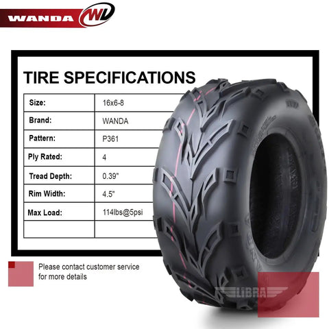 Go Kart And ATV Tires 16x6x8 4PR Fox Tread Directional Tires Set Of 2 For Mud Snow And Sand Ready Durable PunctureResistant