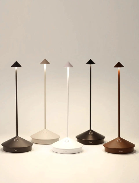 Five Pina Pro Cordless LED Table Lamp Rust Finish With Touch Dimming, Durable Powder Coated Aluminum, Indoor Outdoor Use