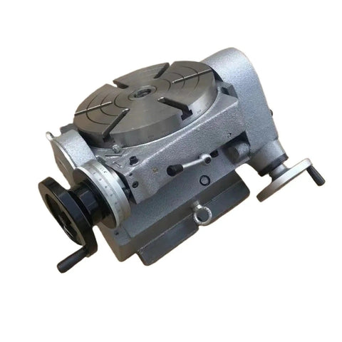 Top Shelf High Precision Motorized Rotary Indexing Table With Tilting Worktable And Worm Gears Built Different For Milling Machines angled view, detailed design.