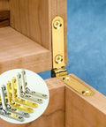 Gold and silver hinges in use on wood box, showcasing Dope Zinc Alloy Jewelry Box Hinge Set For Wooden Boxes 30 By 30 By 6Mm 95 Degree Opening