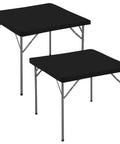 Elastic Spandex Square Fitted Table Cover 34x34 Inch Two Pack Black Wrinkle Resistant Stain Resistant Durable Polyester Blend No Fuss Easy Fit For Card Folding Tables Great For Kitchen Dining Picnic Patio And Outdoor Parties on tables