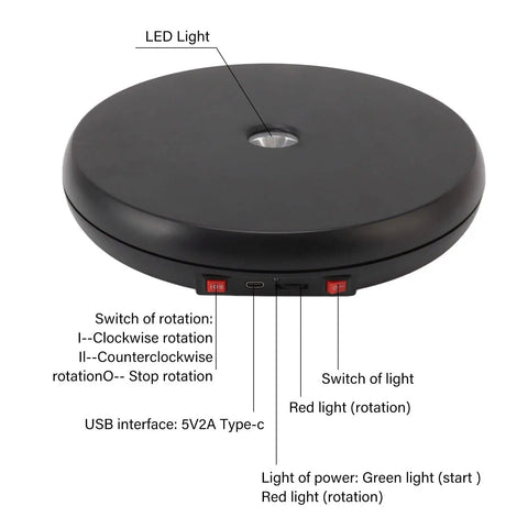 Super Sleek Led Rotating Display Stand With Glow Feature Noiseless Turntable For Jewelry And Cosmetics 25cm Black top view with controls