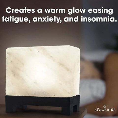 Authentic Himalayan Salt Lamp Hand Carved Modern Rectangle White Crystal Rock Salt From The Himalayas Footed Wood Base Dimmer