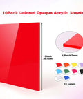Front view of 10-pack red acrylic sheets, 12 x 12 in, 3 mm thick, with protective paper for laser cutting/engraving.